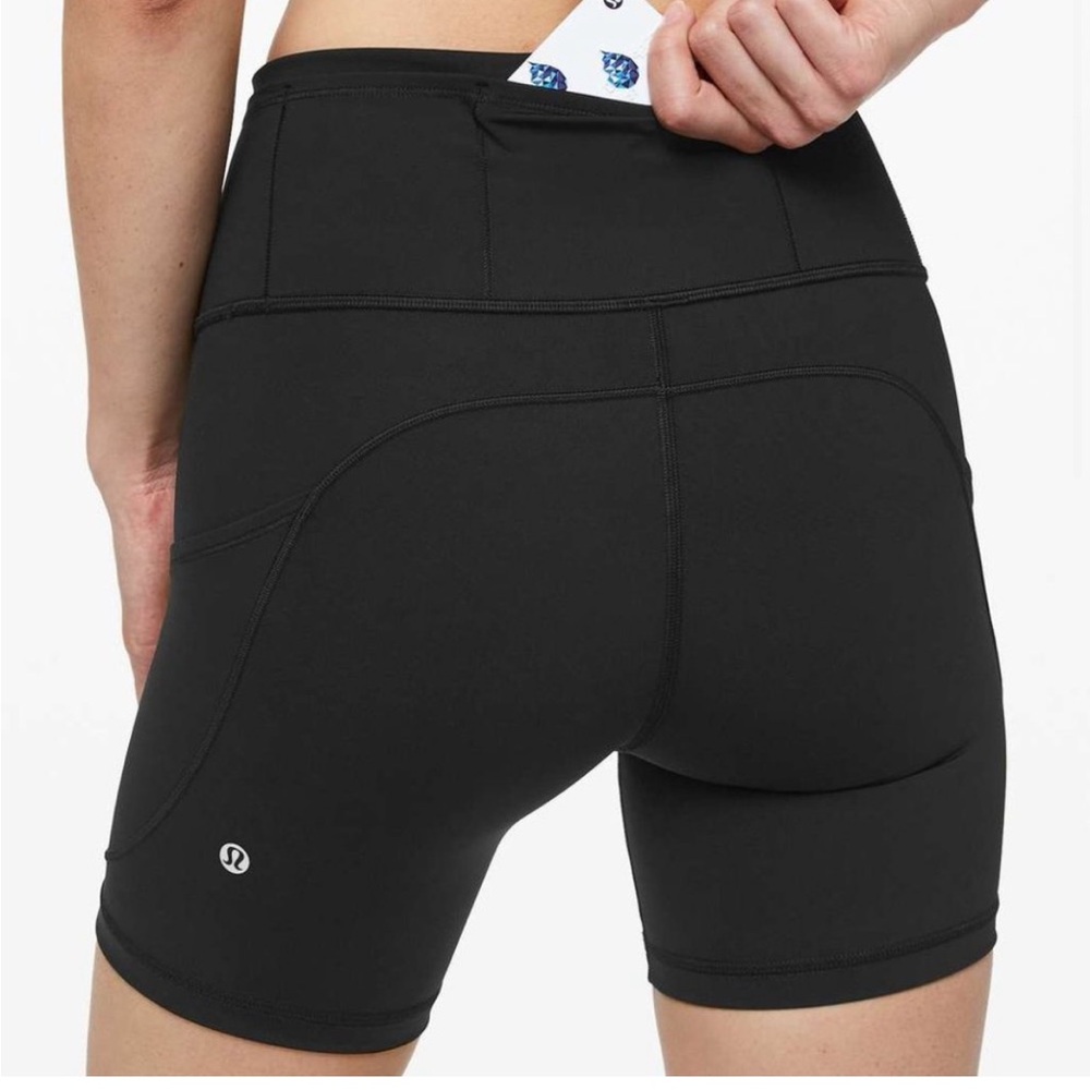 Lululemon Fast & Free 6" Biker Shorts Black Athletic Workout Pockets Size 4